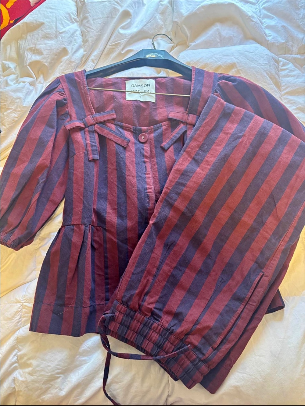 Damson Madder Women's Striped Set in Burgundy & Navy